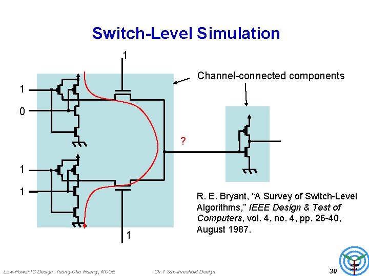 Switch-Level Simulation 1 Channel-connected components 1 0 ? 1 1 1 Low-Power IC Design.