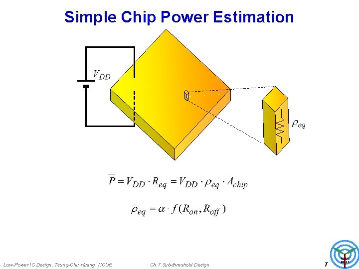 Simple Chip Power Estimation Low-Power IC Design. Tsung-Chu Huang, NCUE Ch. 7 Sub-threshold Design