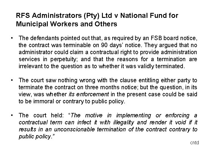 RFS Administrators (Pty) Ltd v National Fund for Municipal Workers and Others • The