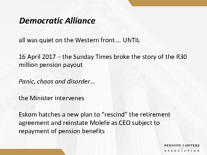 Democratic Alliance all was quiet on the Western front…. UNTIL 16 April 2017 –