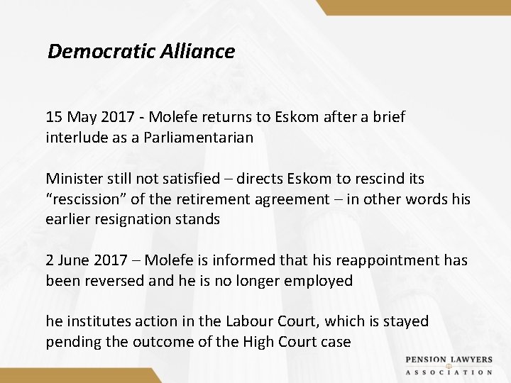 Democratic Alliance 15 May 2017 - Molefe returns to Eskom after a brief interlude