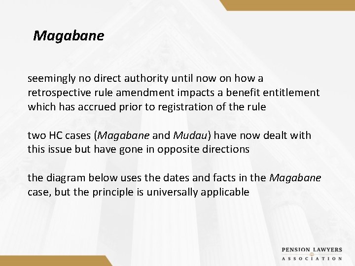 Magabane seemingly no direct authority until now on how a retrospective rule amendment impacts
