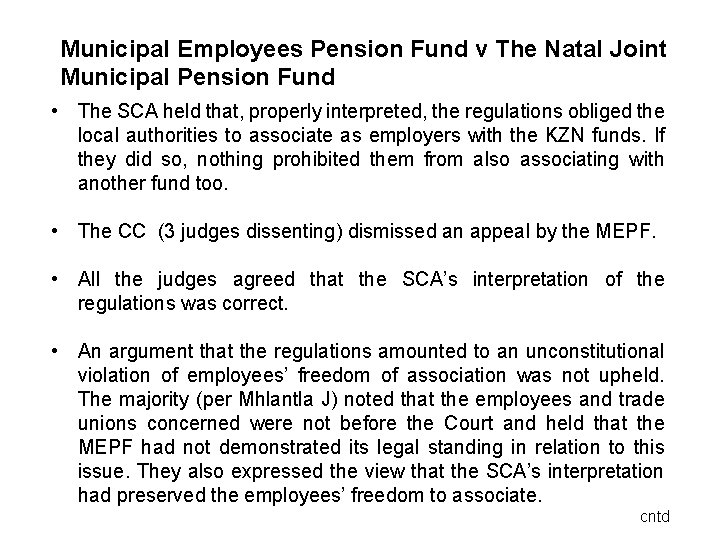 Municipal Employees Pension Fund v The Natal Joint Municipal Pension Fund • The SCA