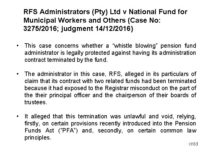 RFS Administrators (Pty) Ltd v National Fund for Municipal Workers and Others (Case No: