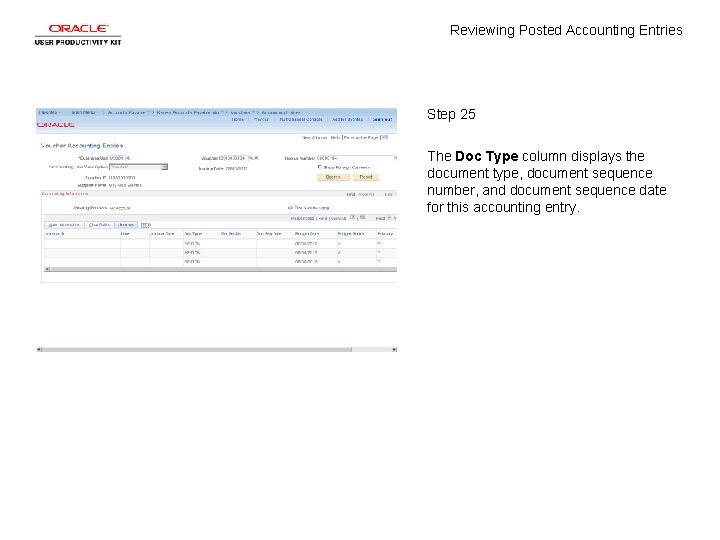Reviewing Posted Accounting Entries Step 25 The Doc Type column displays the document type,