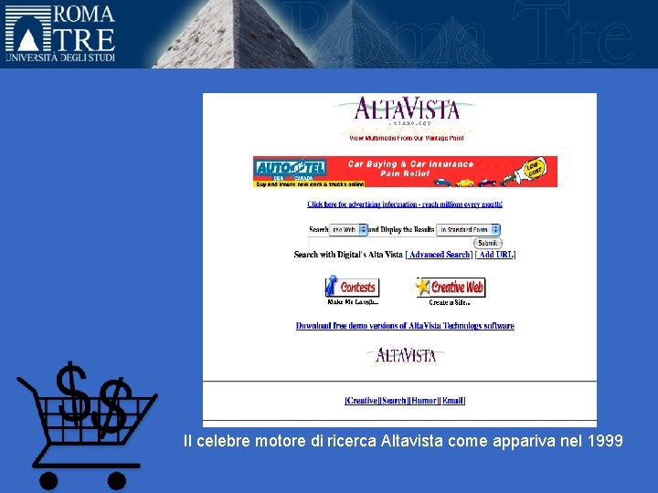 Il celebre motore di ricerca Altavista come appariva nel 1999 
