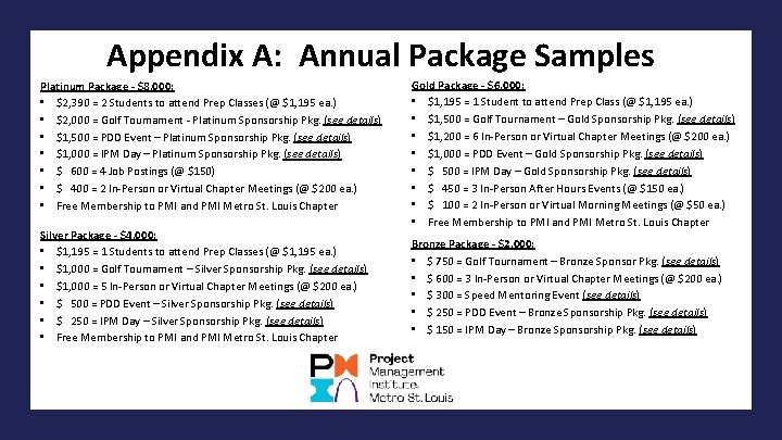 Appendix A: Annual Package Samples Platinum Package - $8, 000: • $2, 390 =