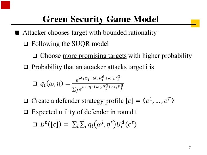 Green Security Game Model n 7 