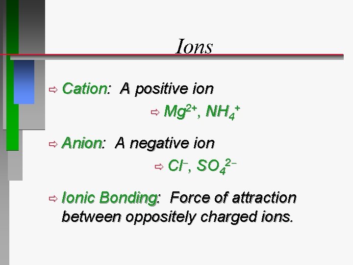 Ions ð Cation: ð Anion: ð Ionic A positive ion ð Mg 2+, NH