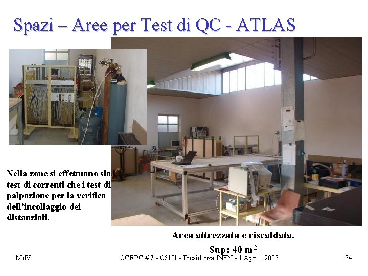 Spazi – Aree per Test di QC - ATLAS Nella zone si effettuano sia