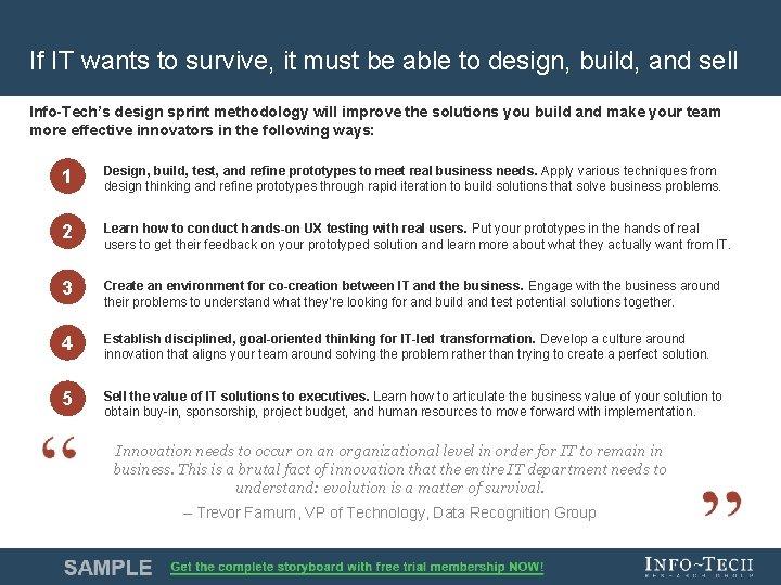 If IT wants to survive, it must be able to design, build, and sell If IT wants to survive, it must be able to design, build, and sell