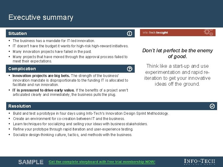 Executive summary Situation • • The business has a mandate for IT-led innovation. IT Executive summary Situation • • The business has a mandate for IT-led innovation. IT