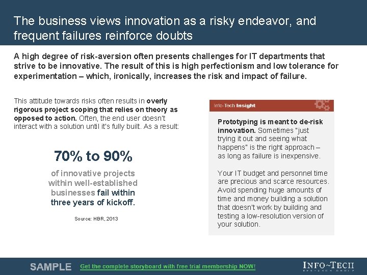 The business views innovation as a risky endeavor, and frequent failures reinforce doubts A The business views innovation as a risky endeavor, and frequent failures reinforce doubts A