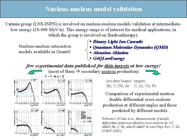 Nucleus-nucleus model validation Catania group (LNS-INFN) is involved on nucleus-nucleus models validation at intermediatelow