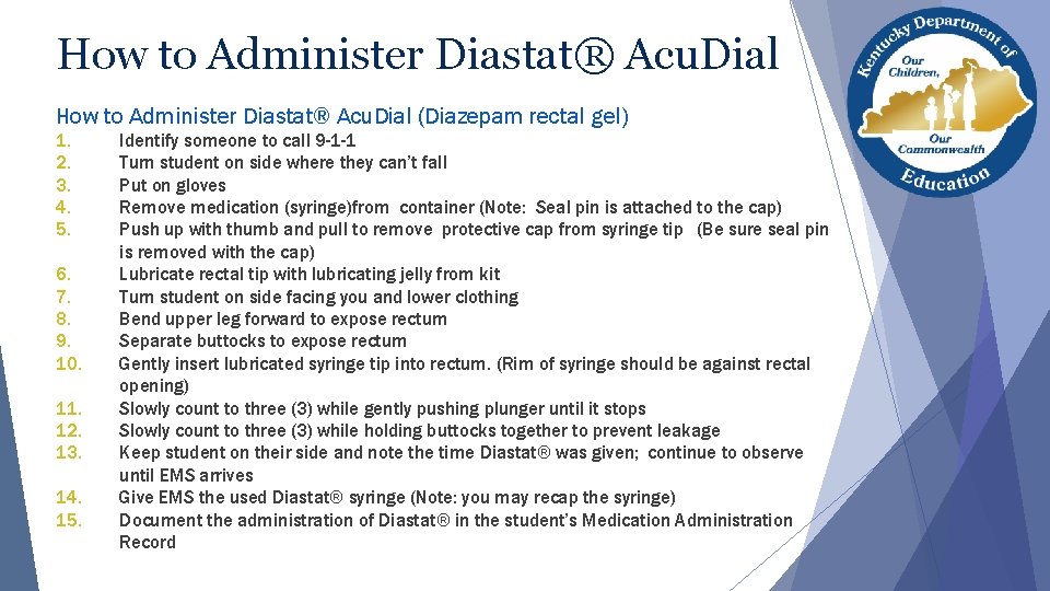 How to Administer Diastat® Acu. Dial (Diazepam rectal gel) 1. 2. 3. 4. 5.