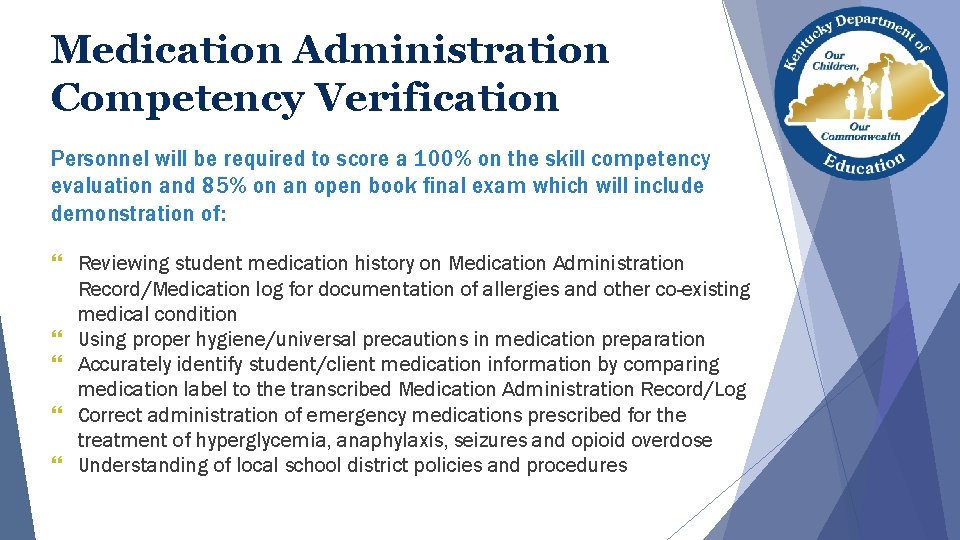 Medication Administration Competency Verification Personnel will be required to score a 100% on the