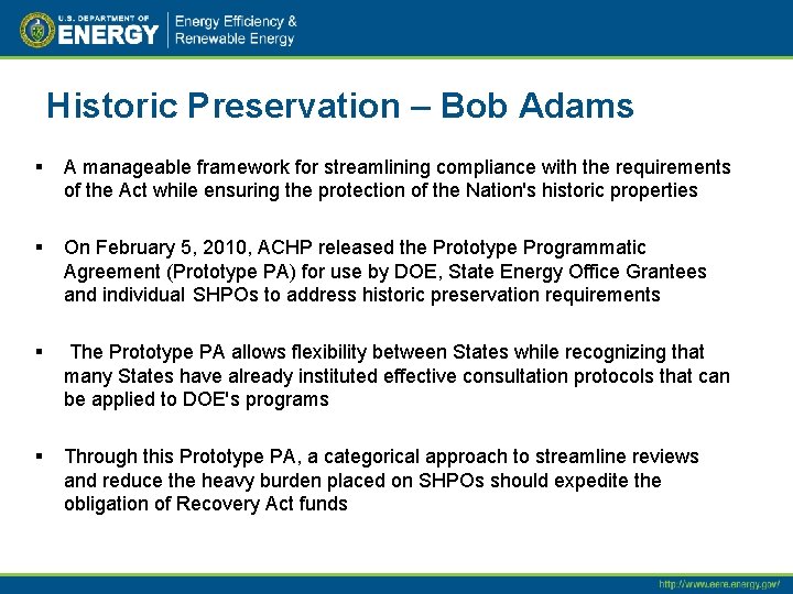 Historic Preservation – Bob Adams § A manageable framework for streamlining compliance with the