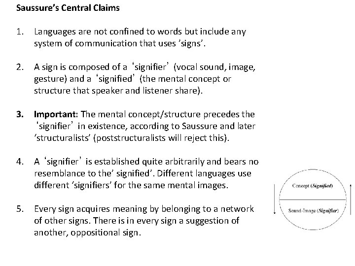Saussure’s Central Claims 1. Languages are not confined to words but include any system