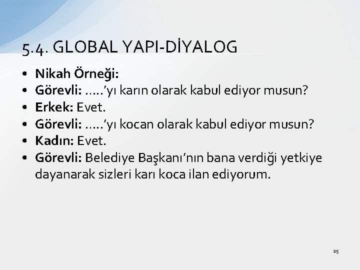 5. 4. GLOBAL YAPI-DİYALOG • • • Nikah Örneği: Görevli: …. . ’yı karın