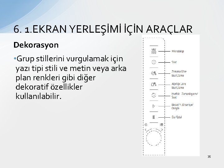 6. 1. EKRAN YERLEŞİMİ İÇİN ARAÇLAR Dekorasyon • Grup stillerini vurgulamak için yazı tipi