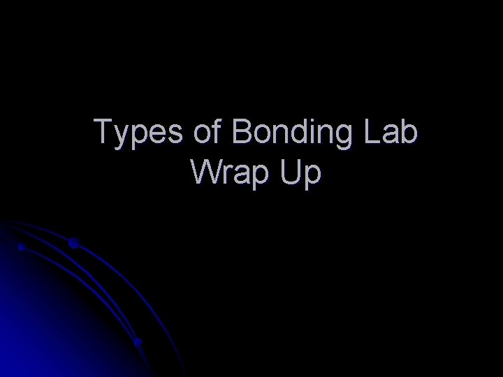 Types of Bonding Lab Wrap Up 