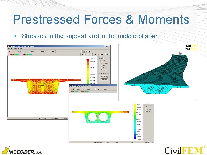 Prestressed Forces & Moments • Stresses in the support and in the middle of