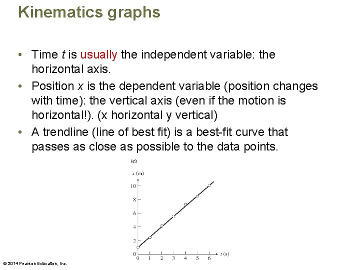 Kinematics graphs • Time t is usually the independent variable: the horizontal axis. •