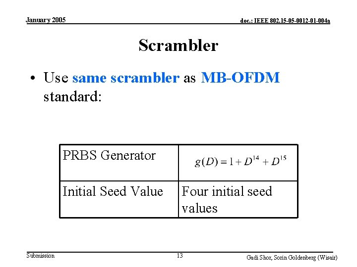 January 2005 doc. : IEEE 802. 15 -05 -0012 -01 -004 a Scrambler •