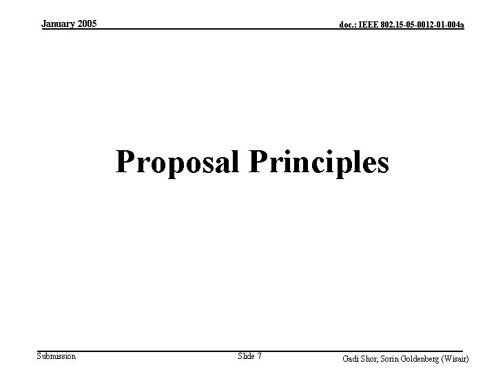 January 2005 doc. : IEEE 802. 15 -05 -0012 -01 -004 a Proposal Principles