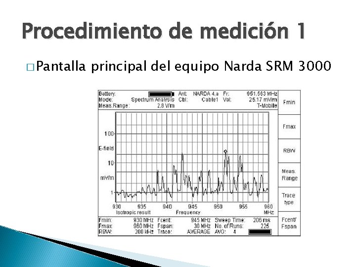Procedimiento de medición 1 � Pantalla principal del equipo Narda SRM 3000 