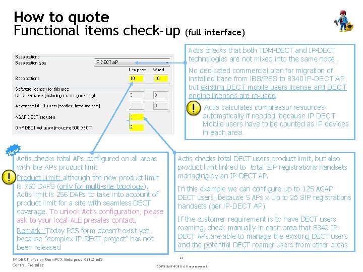 How to quote Functional items check-up (full interface) Actis checks that both TDM DECT