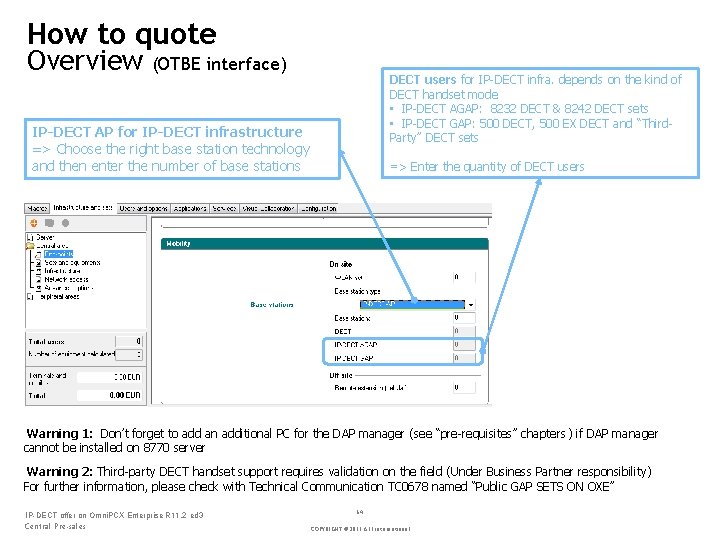 How to quote Overview (OTBE interface) DECT users for IP DECT infra. depends on