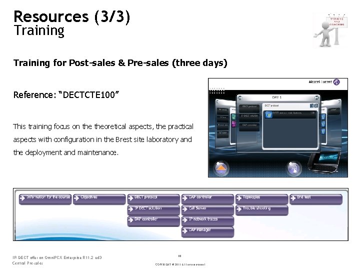 Resources (3/3) Training for Post-sales & Pre-sales (three days) Reference: “DECTCTE 100” This training