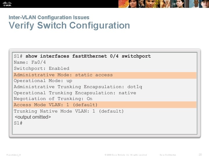 Inter-VLAN Configuration Issues Verify Switch Configuration Presentation_ID © 2008 Cisco Systems, Inc. All rights