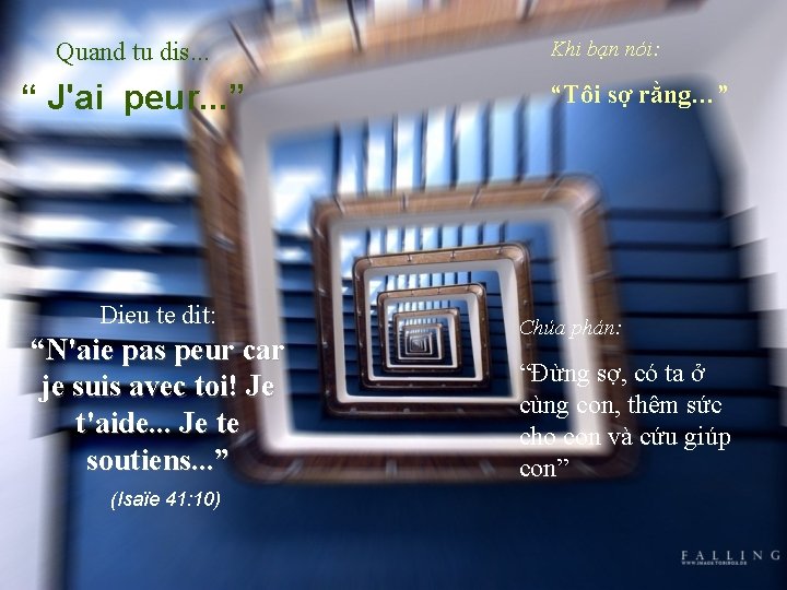 Quand tu dis. . . “ J'ai peur. . . ” Dieu te dit: