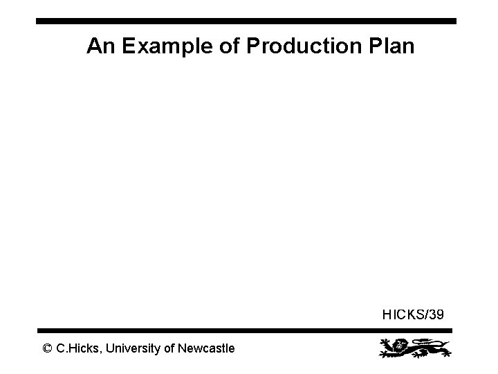 An Example of Production Plan HICKS/39 © C. Hicks, University of Newcastle 