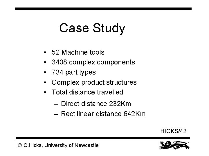 Case Study • • • 52 Machine tools 3408 complex components 734 part types