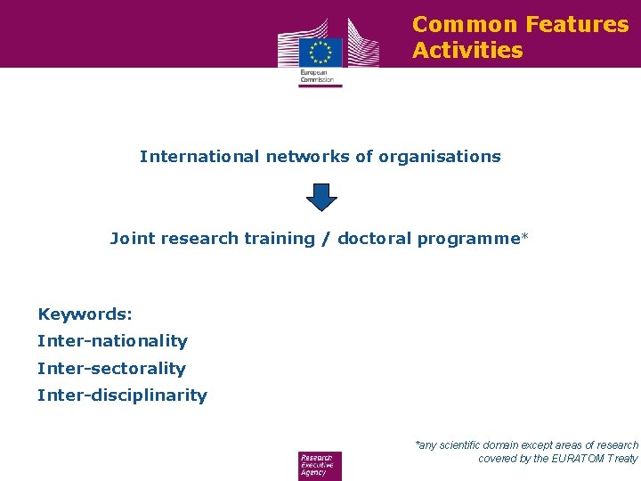 Common Features Activities International networks of organisations Joint research training / doctoral programme* Keywords: