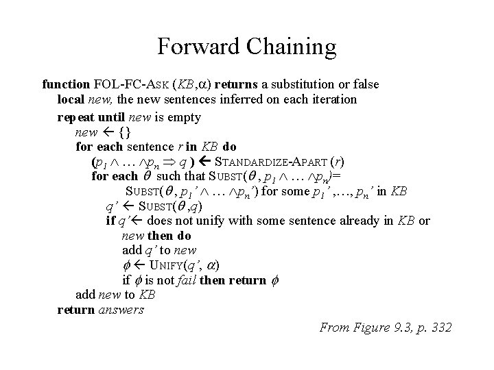 Forward Chaining function FOL-FC-ASK (KB, ) returns a substitution or false local new, the