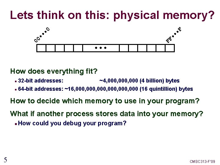 Lets think on this: physical memory? 0 • • • 0 0 F •