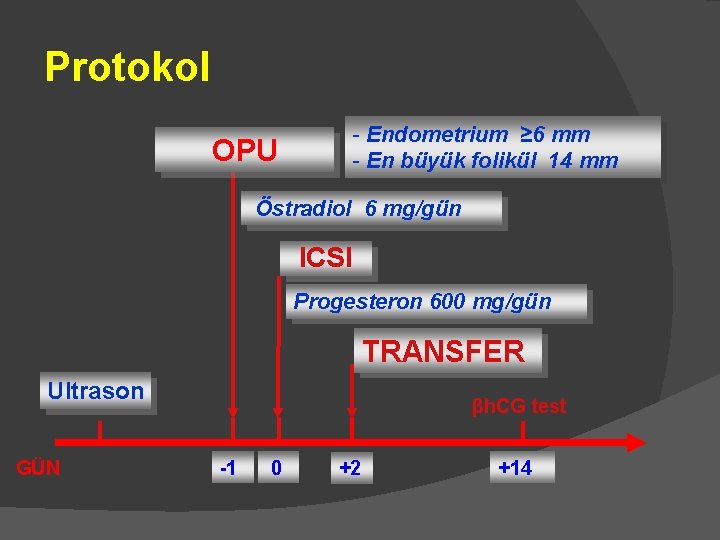 Protokol OPU - Endometrium ≥ 6 mm - En büyük folikül 14 mm Östradiol