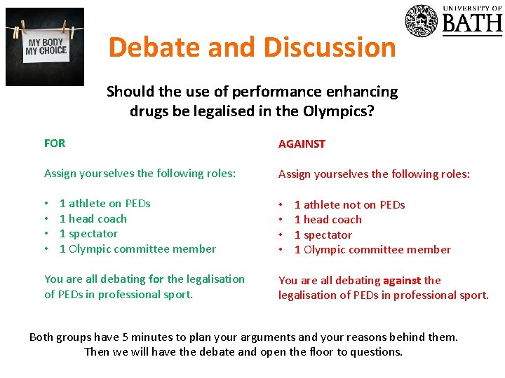 Debate and Discussion Should the use of performance enhancing drugs be legalised in the