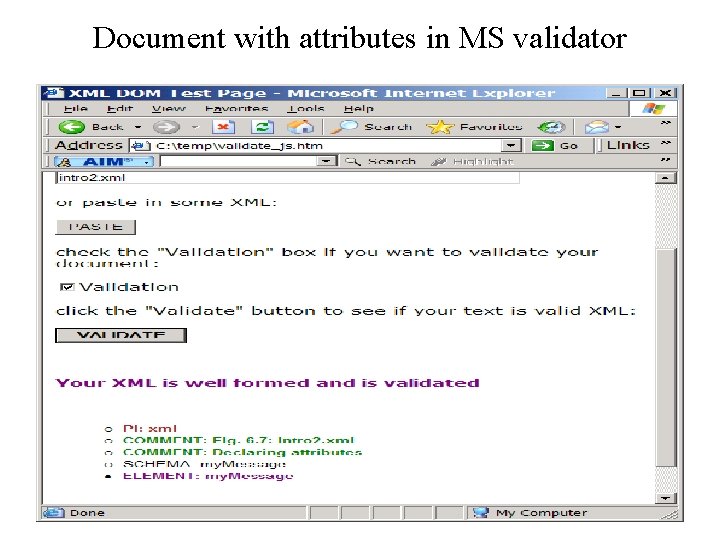 Document with attributes in MS validator 