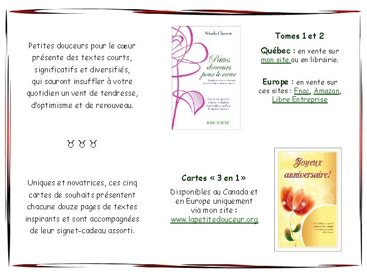 Tomes 1 et 2 Petites douceurs pour le cœur Québec : en vente sur