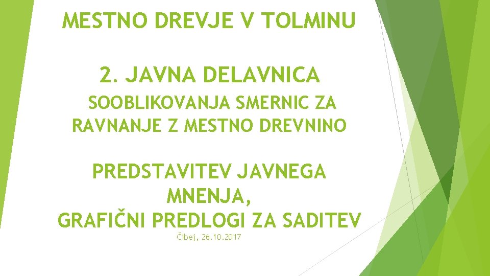 MESTNO DREVJE V TOLMINU 2. JAVNA DELAVNICA SOOBLIKOVANJA SMERNIC ZA RAVNANJE Z MESTNO DREVNINO