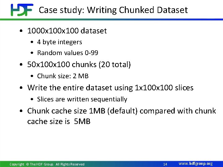 Case study: Writing Chunked Dataset • 1000 x 100 dataset • 4 byte integers