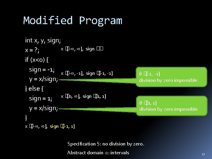 Modified Program int x, y, sign; x� [- , ], sign � � x