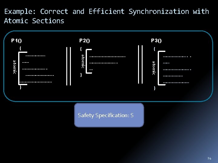 Example: Correct and Efficient Synchronization with Atomic Sections P 1() { P 3() {