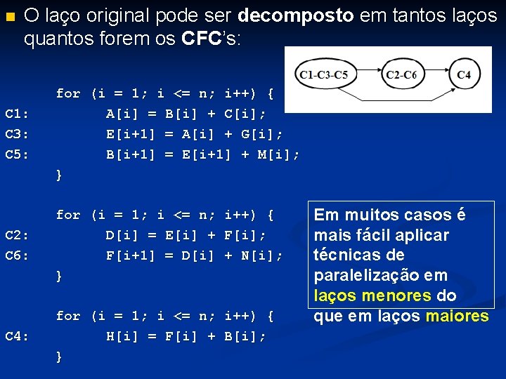 n O laço original pode ser decomposto em tantos laços quantos forem os CFC’s: