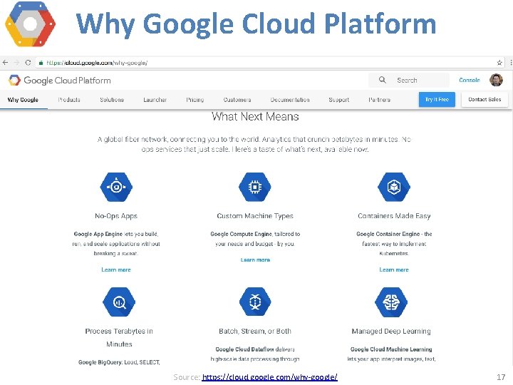 Why Google Cloud Platform Source: https: //cloud. google. com/why-google/ 17 